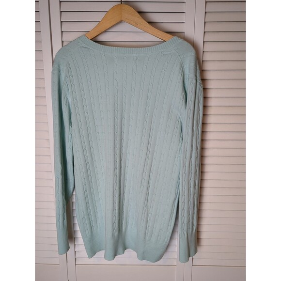 Old Navy V‎ Neck Cable Knit Sweater Womens XXL Mint Green Academia Spring EUC - Picture 10 of 10